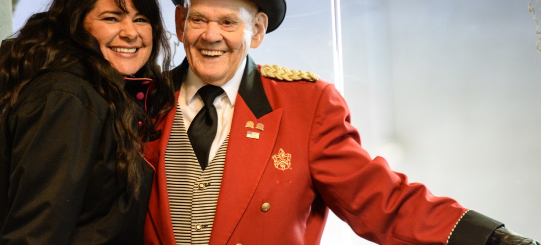 Davenport Hotel Doorman John, his 64th year with the hotel. Began in 1953.